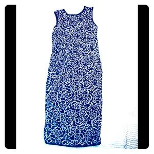 Navy Blue and White sleeveless midi dress